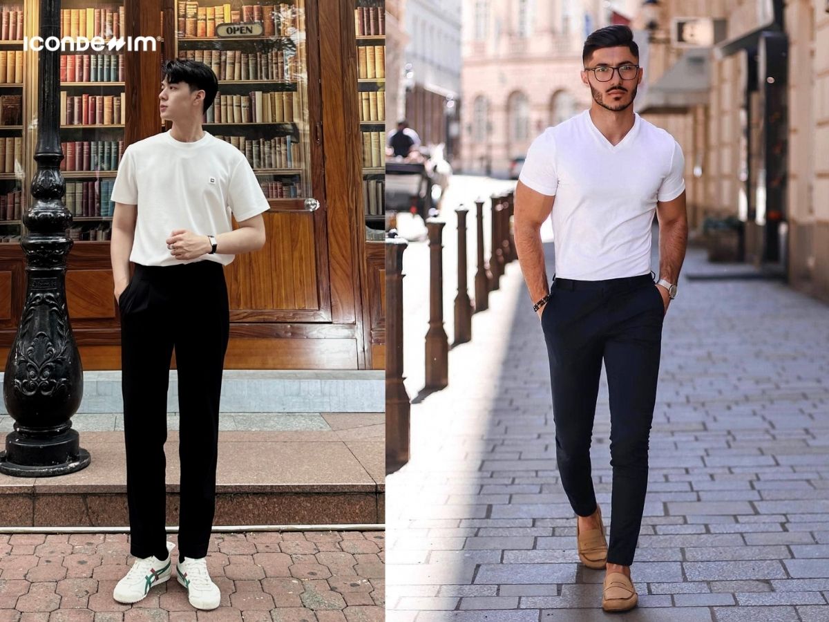 Quần chinos phối áo thun trơn