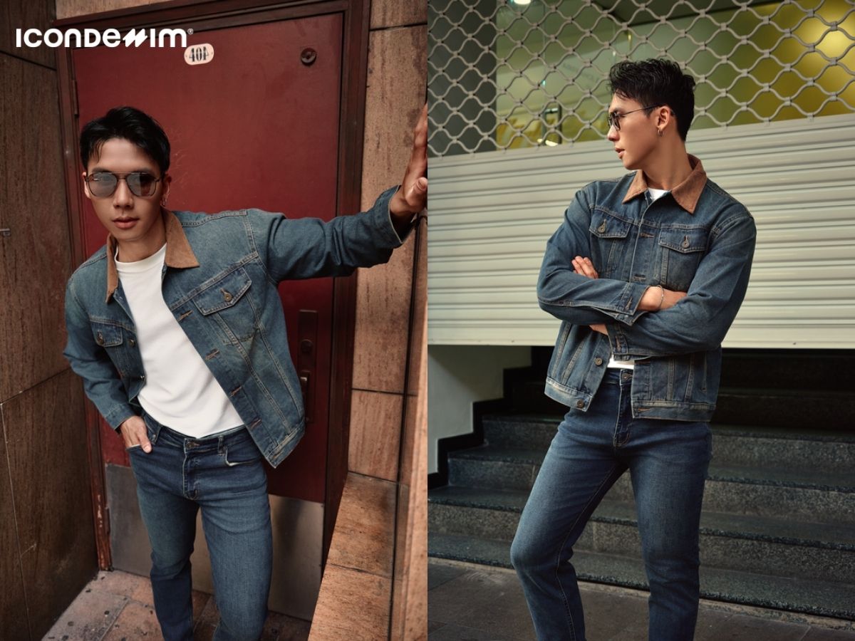 Phối đồ noel quần jeans, áo thun và áo khoác denim