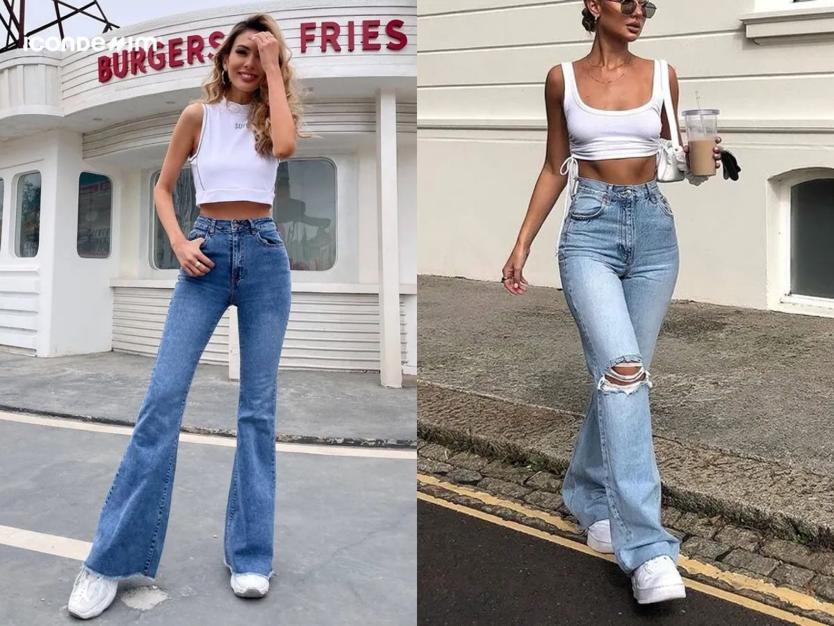 Quần jeans ống loe và áo croptop tôn lên nét đẹp hiện đại
