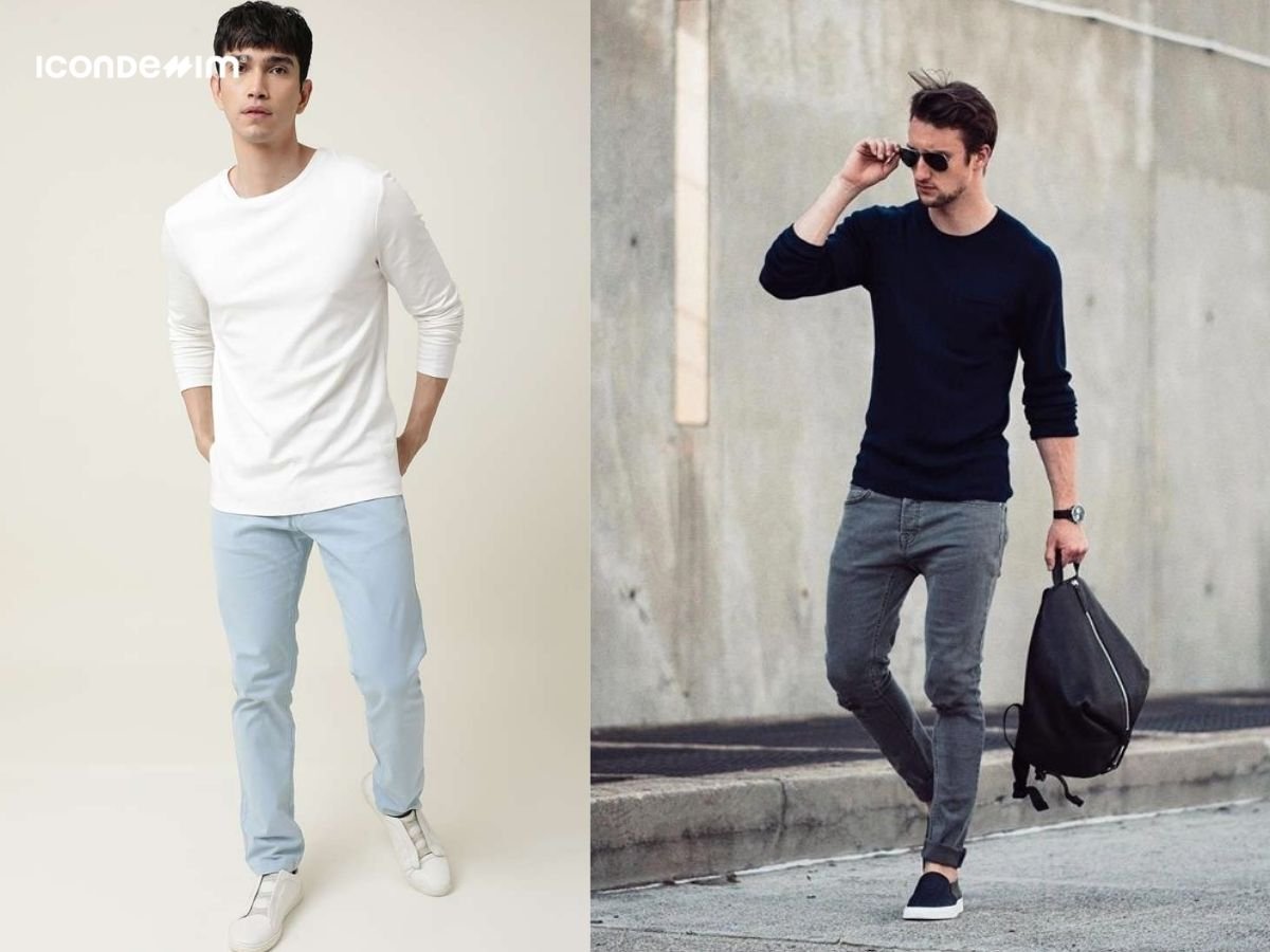 Phối trang phục với quần skinny jeans và áo thun tay dài