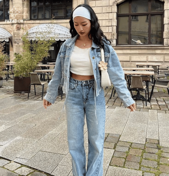 Quần jeans xanh phối với áo màu gì đẹp? - màu xanh ton sur ton