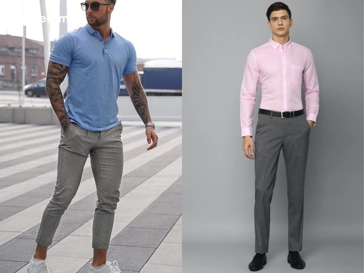 Mix quần màu ghi với áo màu pastel là sự kết hợp mới lạ