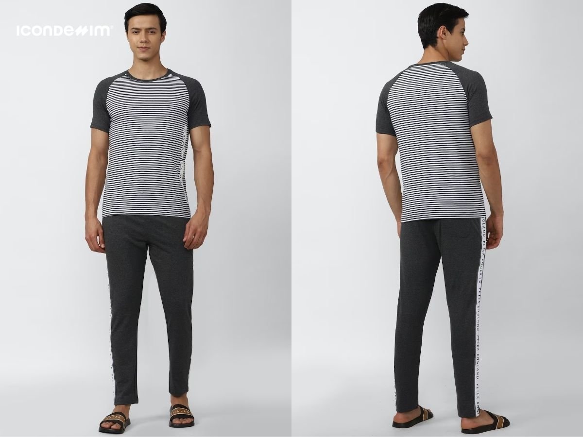 Set đồ quần màu ghi với áo thun sọc cực cá tính
