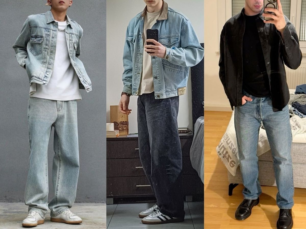 Quần ống suông với áo khoác jeans