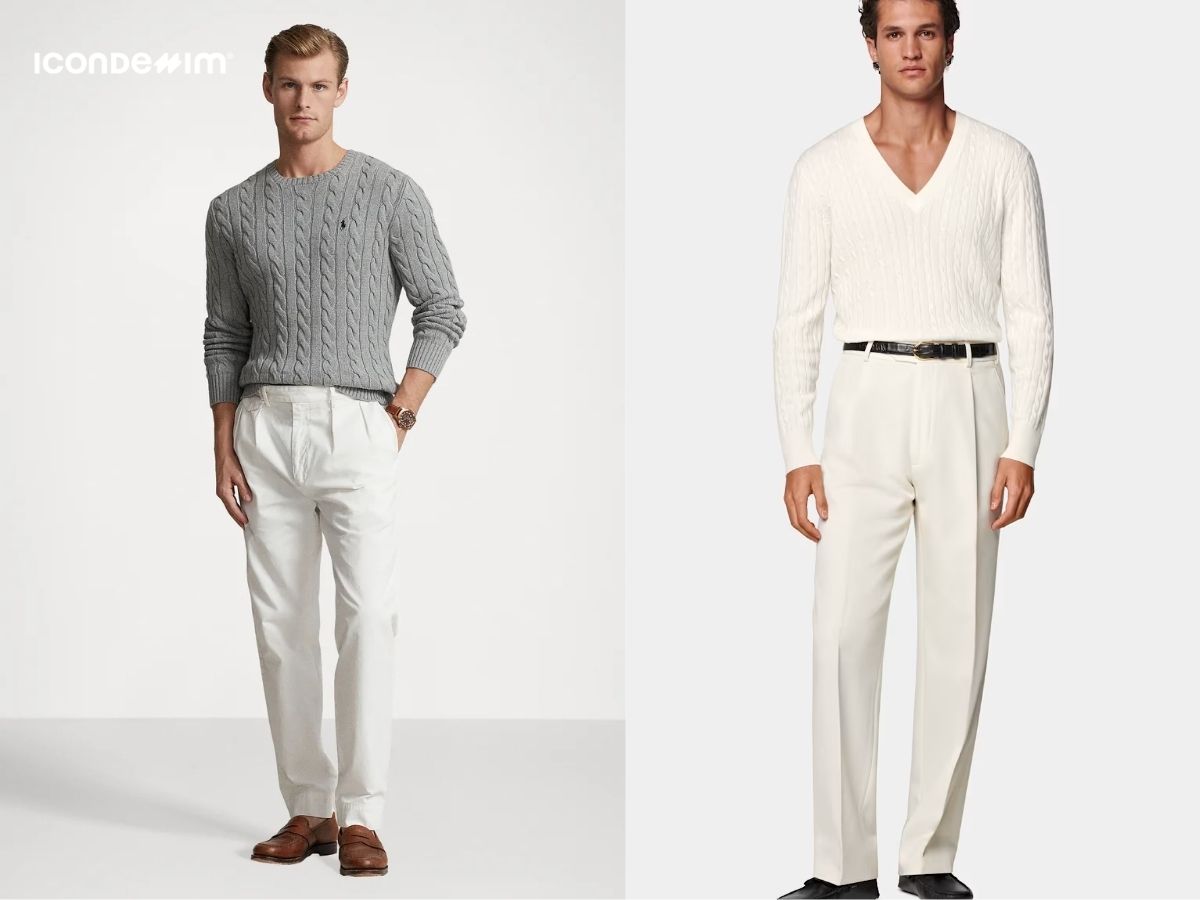 Diện quần tailored đi cùng với áo len cổ V phong cách light academia