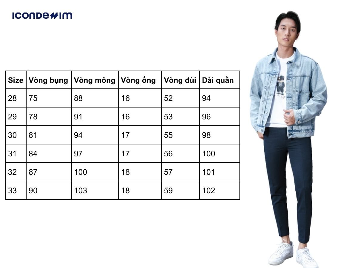 Bảng size quần tây nam theo số đo chi tiết nhất