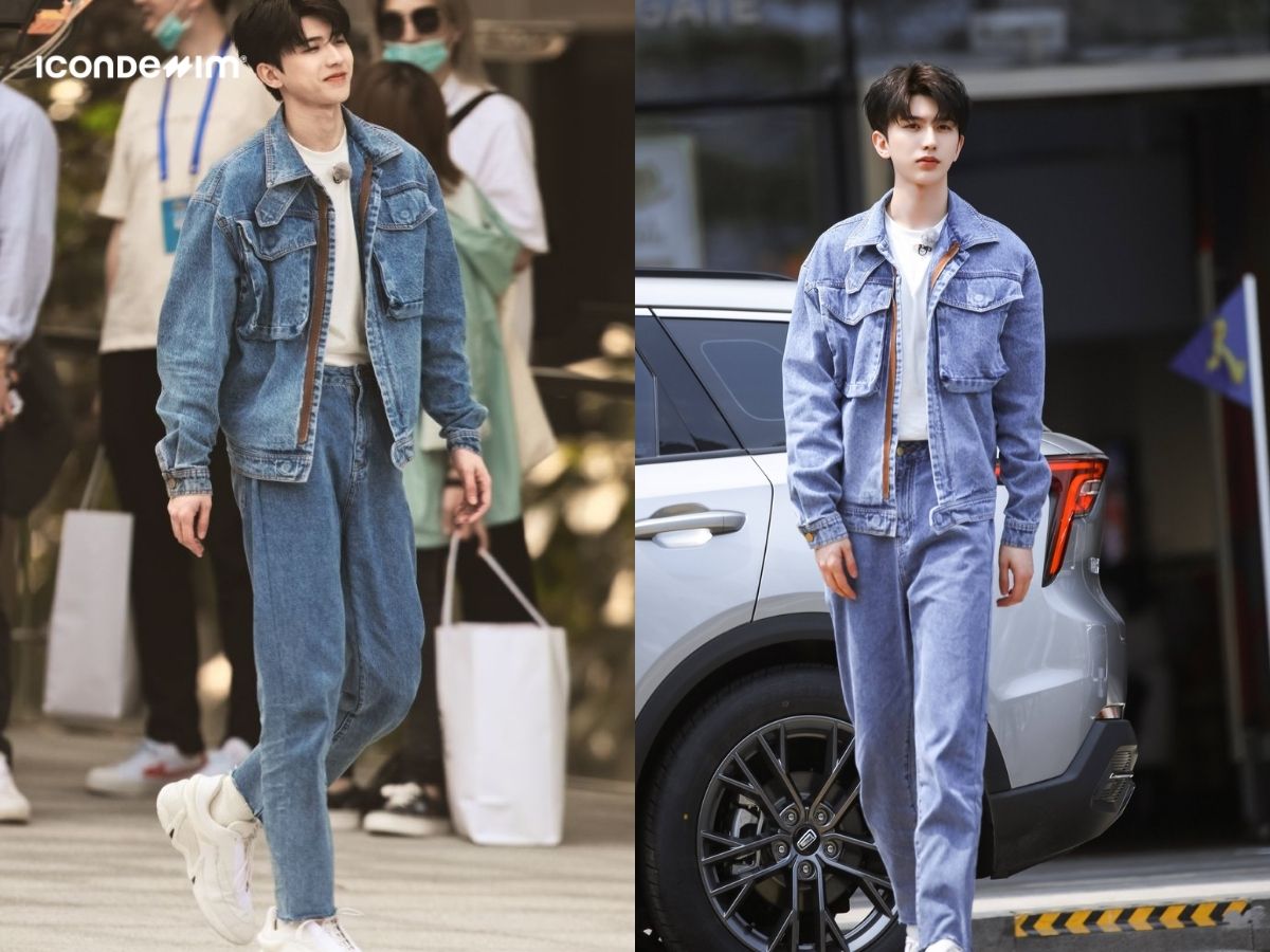 Áo khoác jeans Hàn Quốc và quần jeans xanh