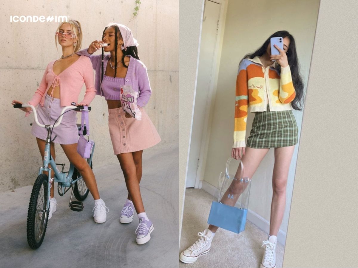 Áo cardigan và khăn bandana mang đậm phong cách Y2K