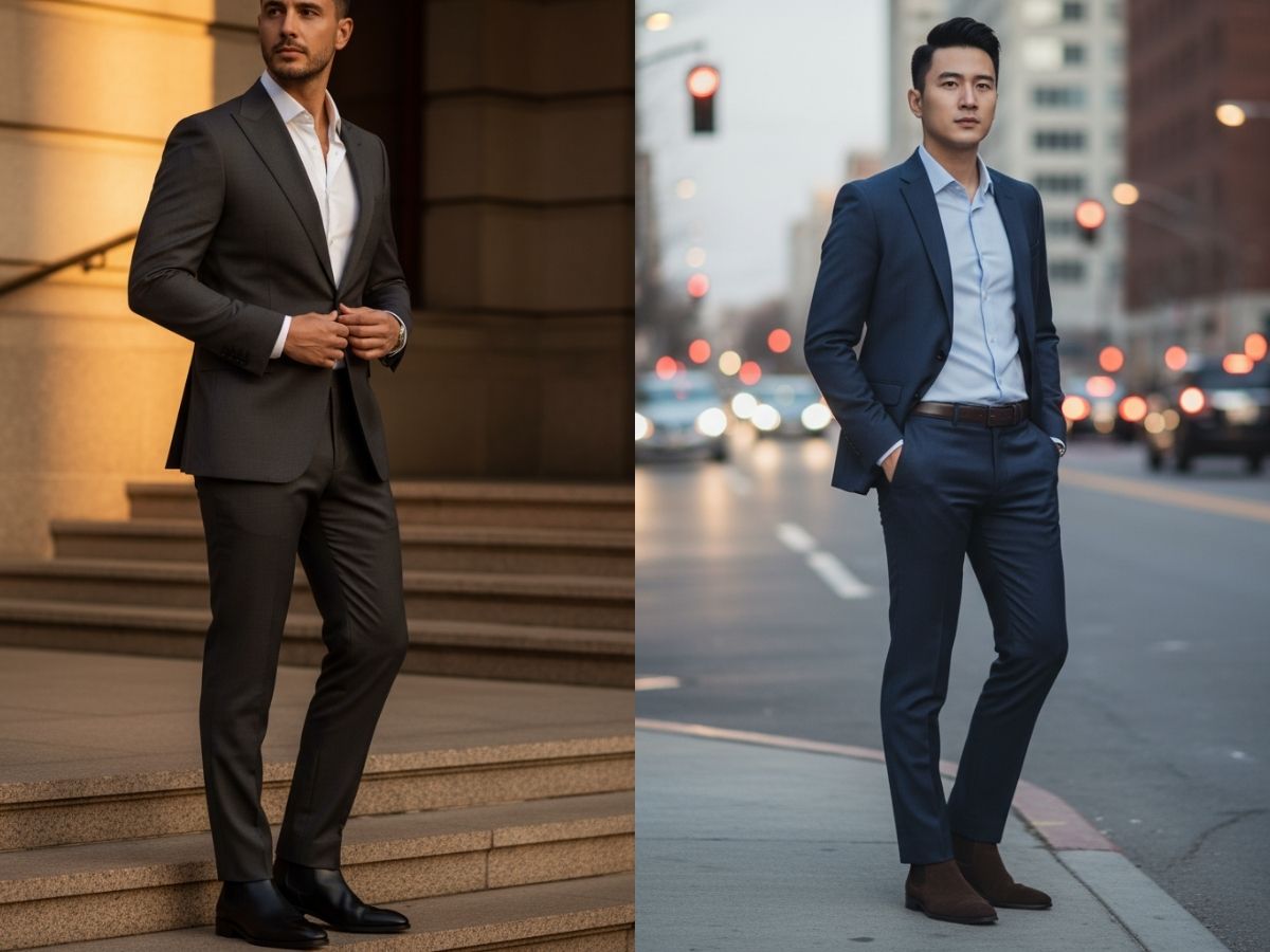Set đồ đi đám cưới nam với bộ suit và chelsea boot