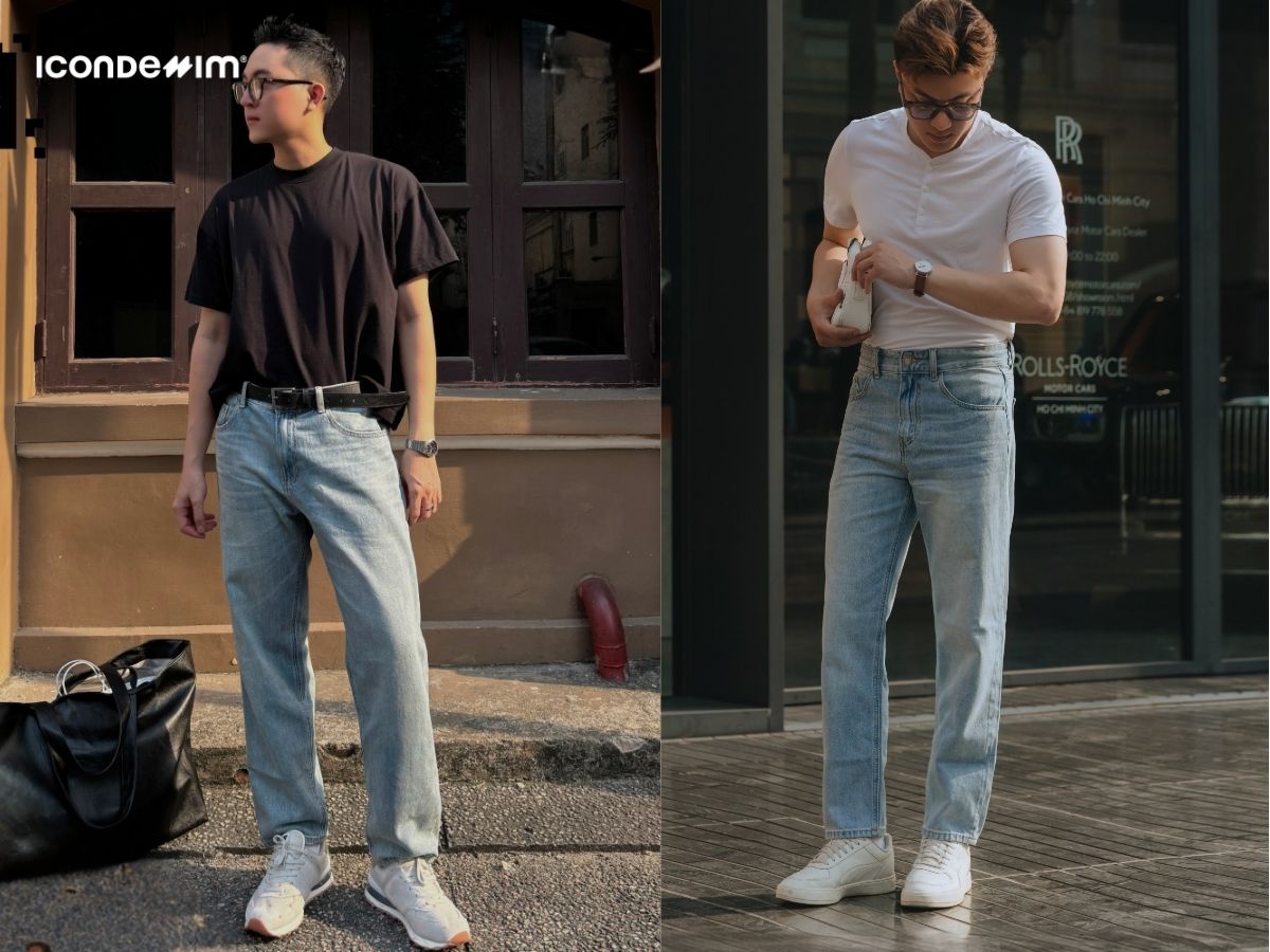 Phối đồ basic quần jeans áo thun trơn năng động