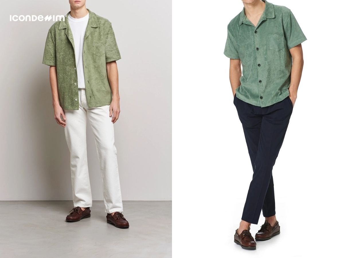 Phối đồ với áo sơ mi tay ngắn màu xanh với quần kaki