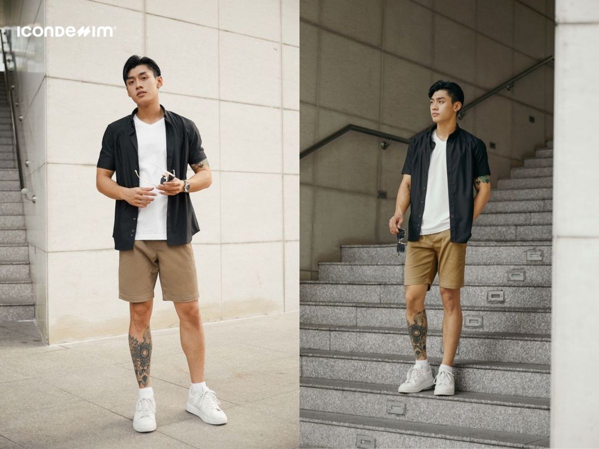 Áo sơ mi tay ngắn với quần short, áo thun