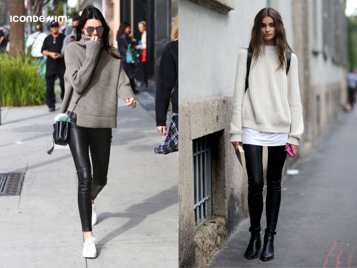 Phối đồ tết nữ áo len oversize kết hợp cùng quần legging