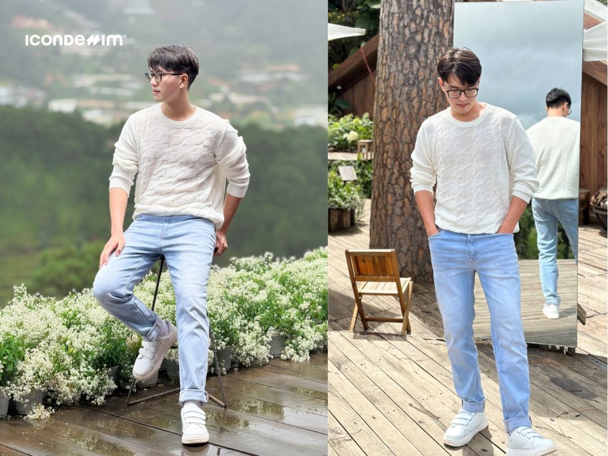 Phối đồ tết với áo sweater và quần jeans