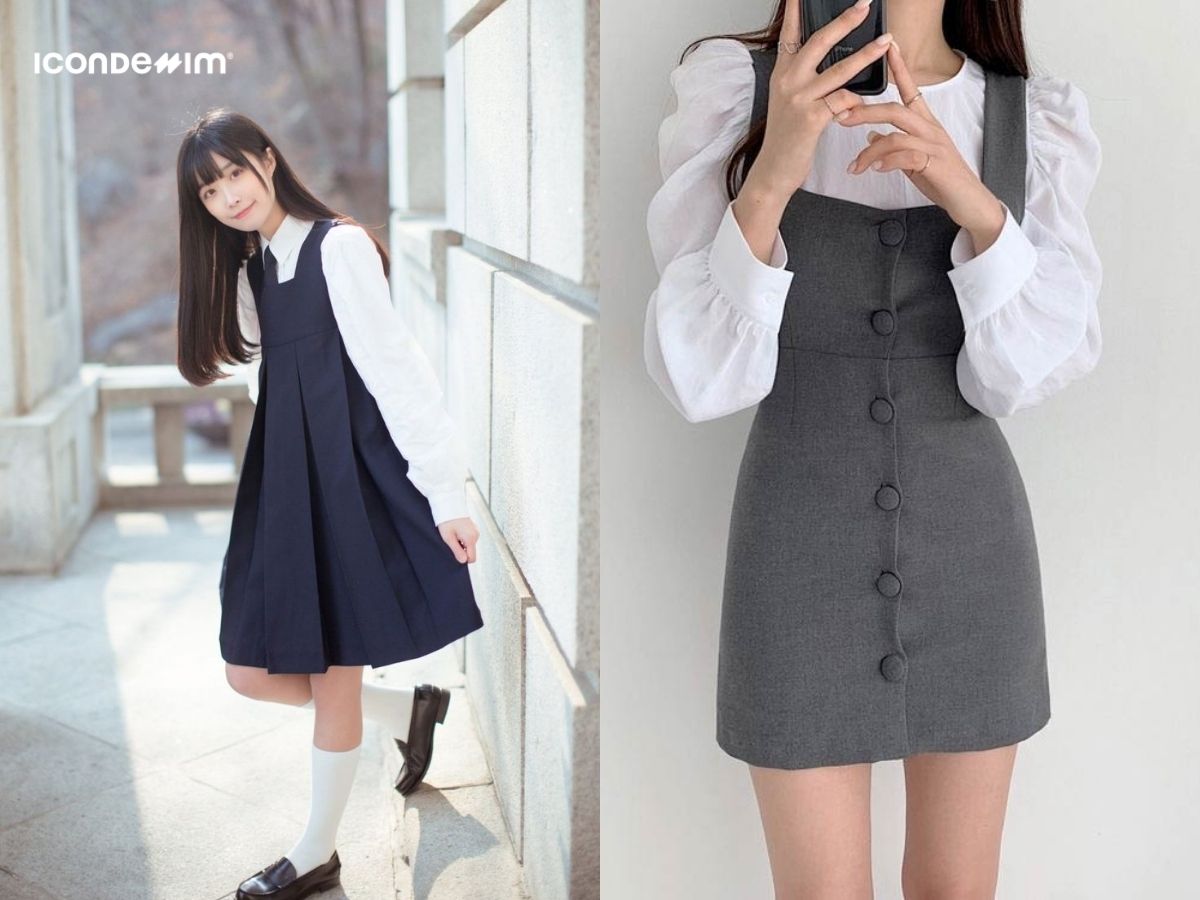 Phối đồ Tết cho nữ sinh: váy jumper và áo sơ mi