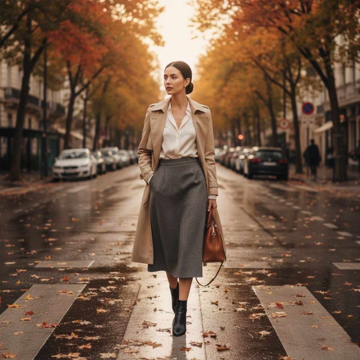 Phối đồ thanh lịch công sở với áo trench coat