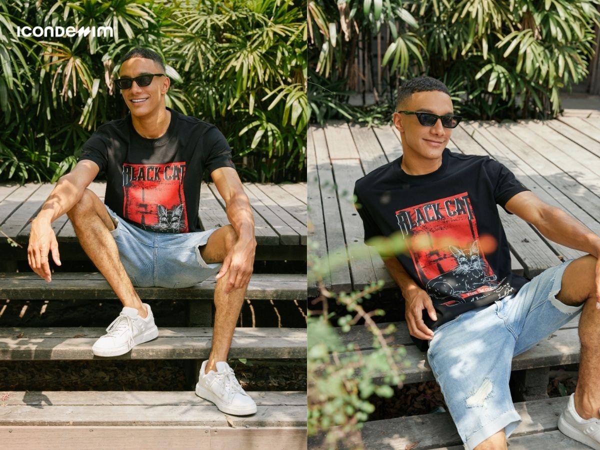 Mix áo thun oversize và quần short đi cắm trại