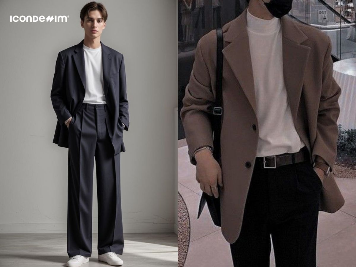 Set đồ áo khoác, áo thun và quần ống rộng thời thượng và hiện đại