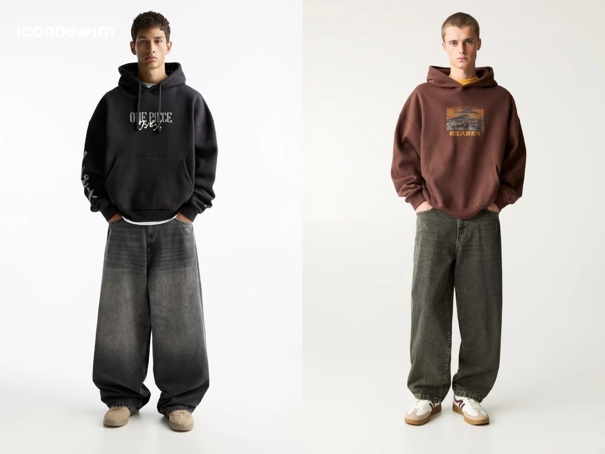 Áo hoodie oversized phối với quần jeans ống rộng