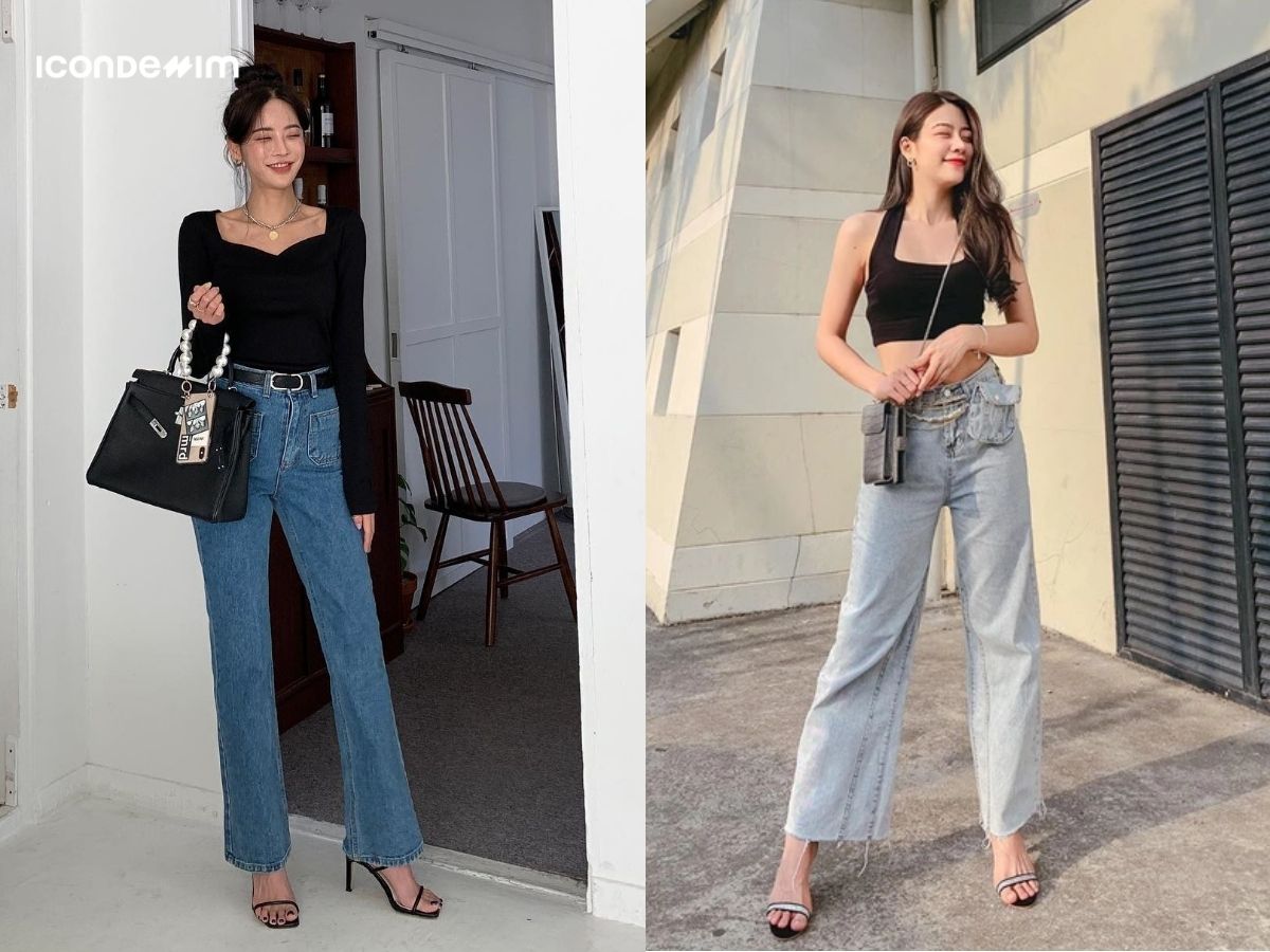 Diện quần jeans cạp cao và áo thun cho nữ lưng ngắn chân dài
