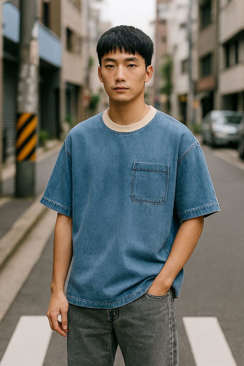 xam-phoi-ao-thun-xanh-denim-oversize_879011918e10492d8a84facc5a403ece Quần xám phối áo thun xanh denim