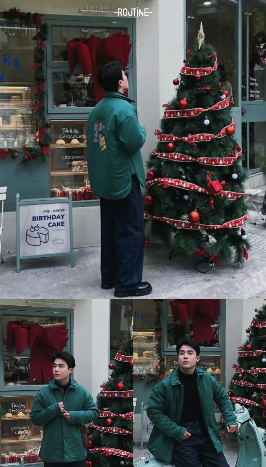 Chiếc áo khoác chần bông với tone xanh hot trend mùa Noel 2023