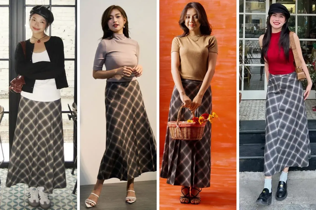 xinh xắn với chân váy kẻ sọc