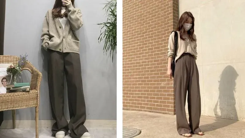 Mẹo phối đồ với áo cardigan nữ và quần tây ống rộng đẹp Mẹo phối đồ với áo cardigan nữ và quần tây ống rộng đẹp