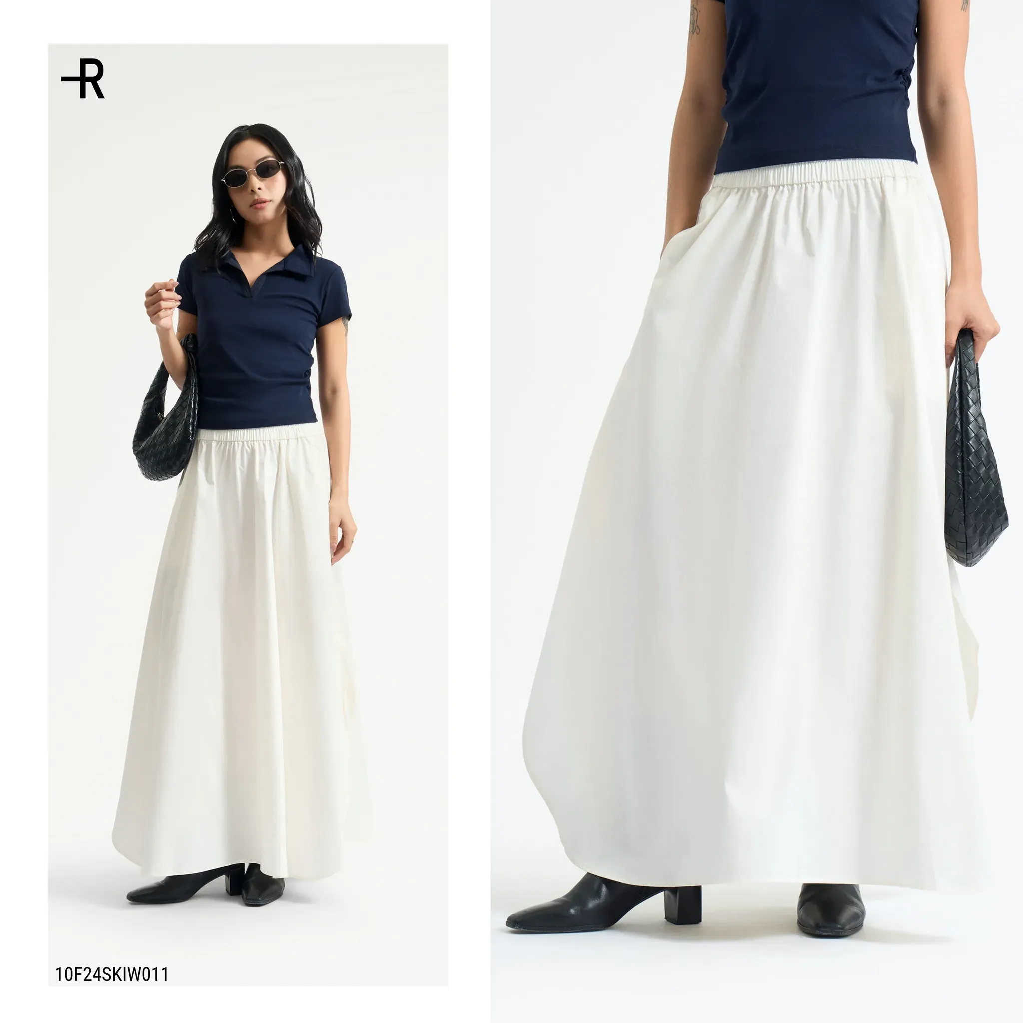 chân váy phối cùng áo polo basic
