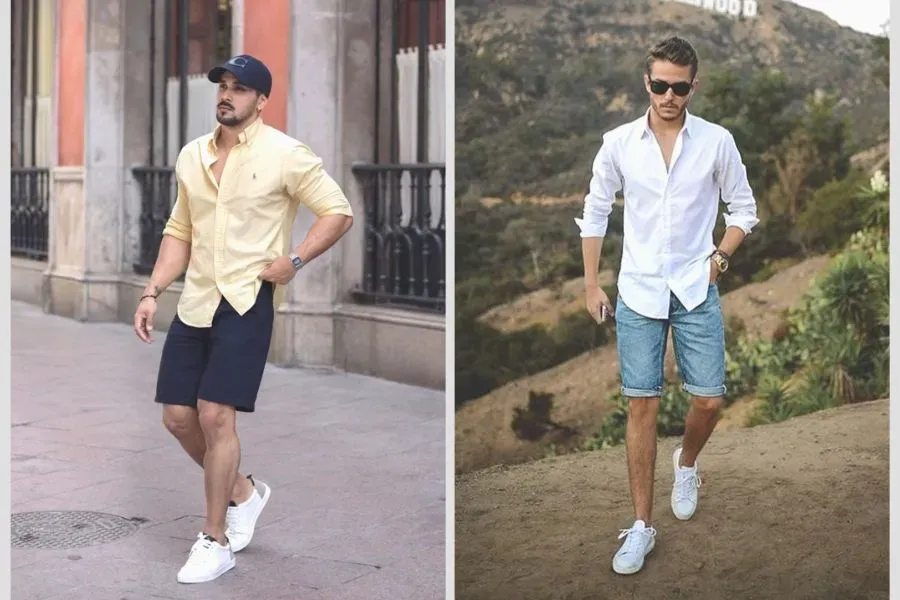 Áo sơ mi thanh lịch phối cùng quần short mang đến vẻ ngoài năng động, lịch lãm.
