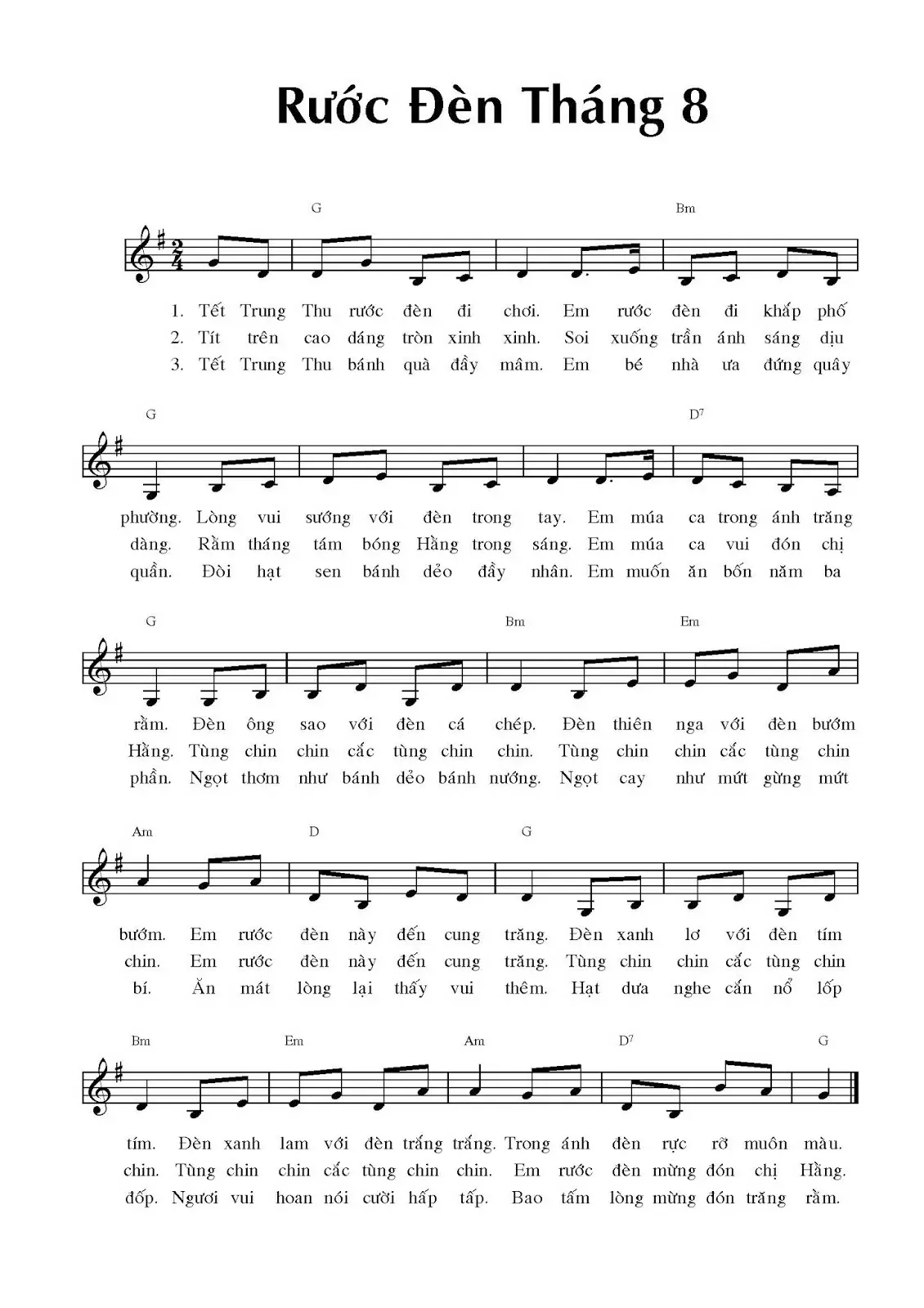 Bài hát trung thu Rước đèn tháng Tám