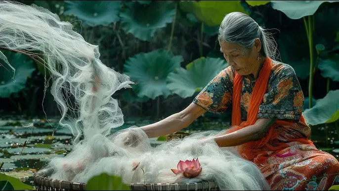 Quy trình sản xuất lụa tơ sen đòi hỏi sự kỳ công và tỉ mỉ