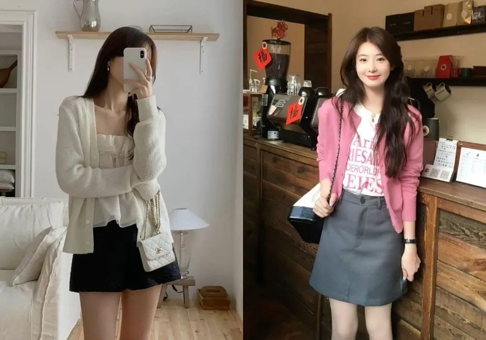 Cách phối áo cardigan nữ với chân váy ngắn xinh xắn Cách phối áo cardigan nữ với chân váy ngắn xinh xắn