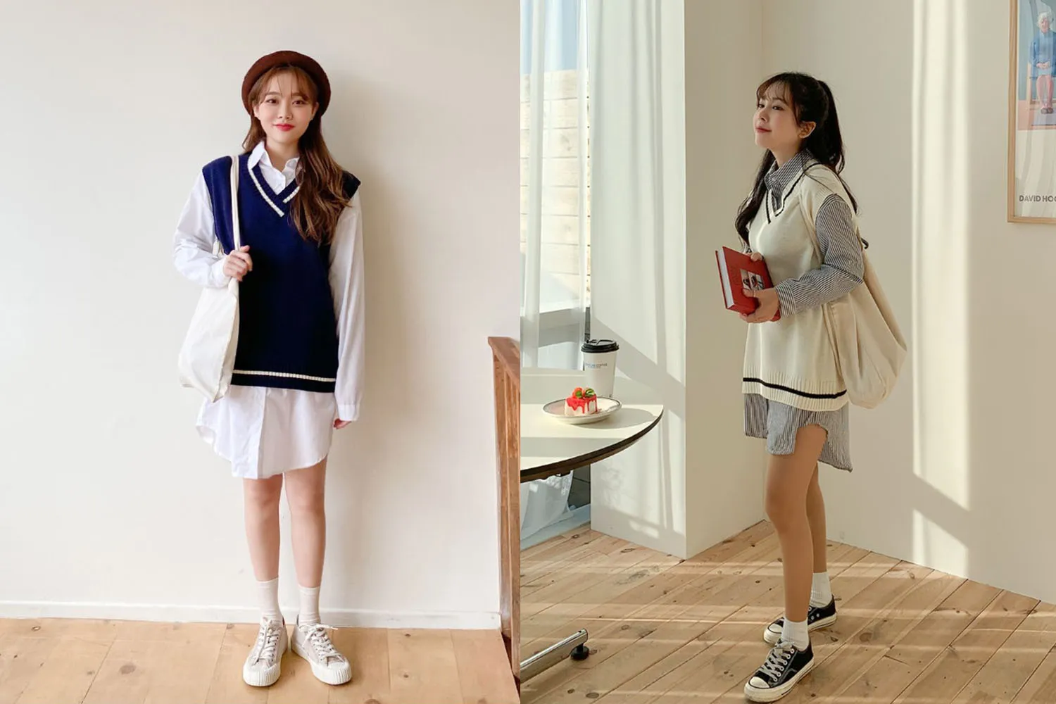 Áo gile nữ dáng dài phối cùng váy sơ mi tạo vẻ ngoài thanh lịch và thời thượng