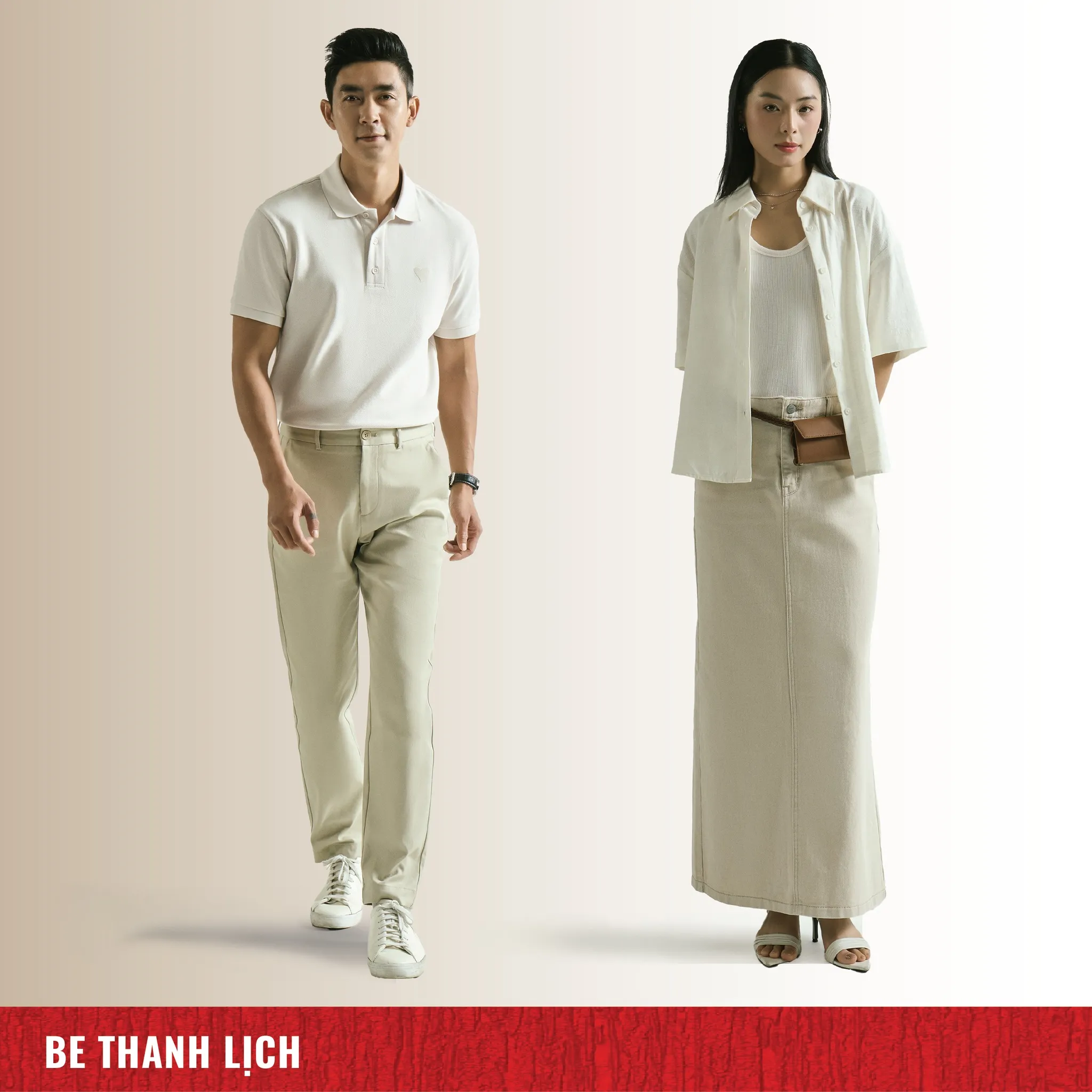 Set đồ cặp đôi ton sur ton hiện đại với màu sắc be nhẹ nhàng, hợp mệnh Thủy