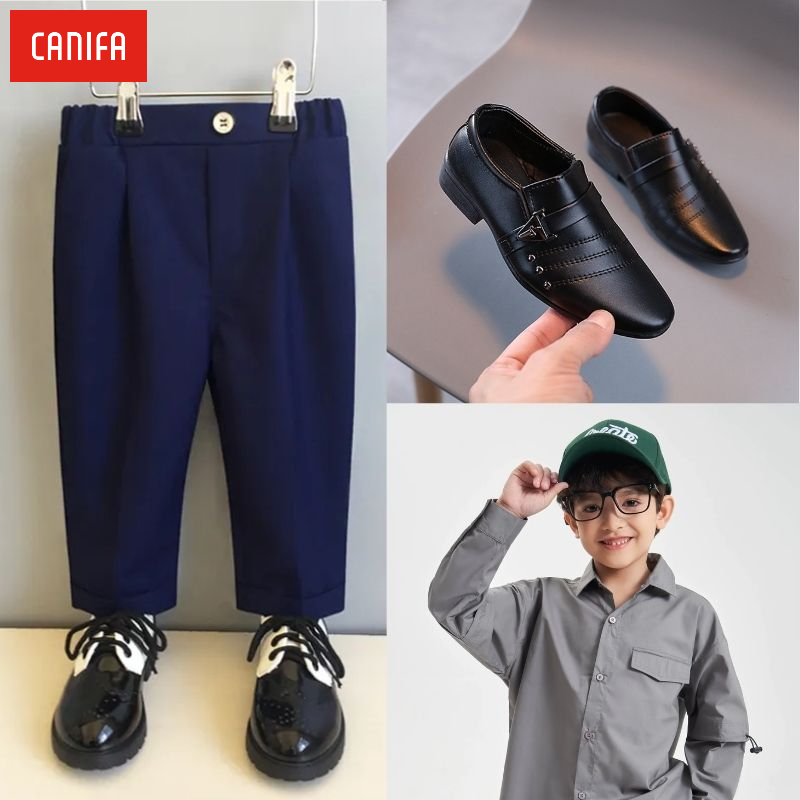 Áo sơ mi, quần tây và giày tây cho bé trai 8 tuổi