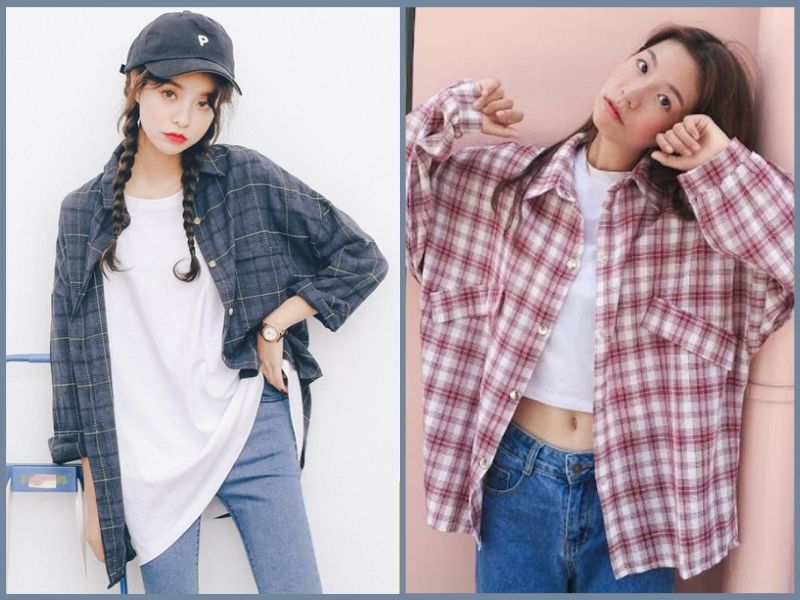 Cá tính, phóng khoáng phối áo thun trắng nữ cùng áo sơ mi form rộng