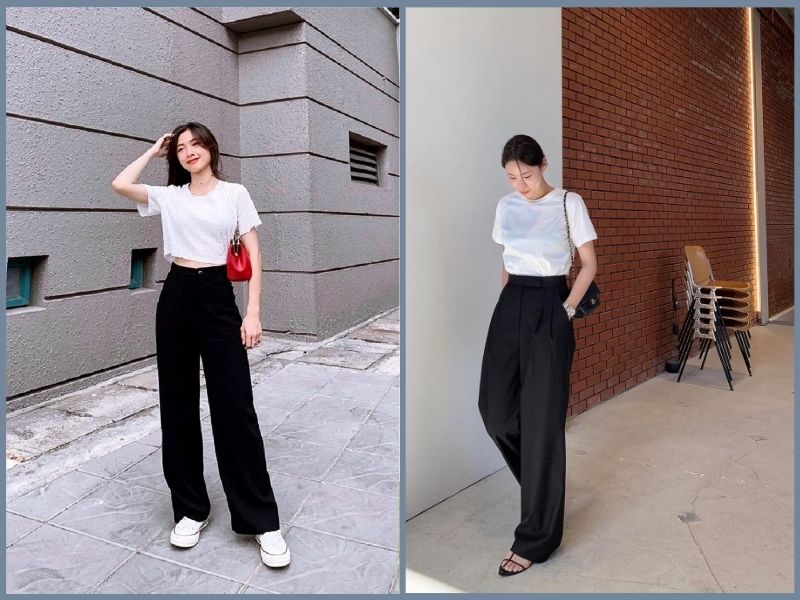 Quần tây mix áo phông trắng nữ mặc đi làm hay đi chơi cuối tuần