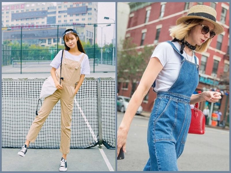 Năng động, đáng yêu phối áo thun trắng cùng quần yếm