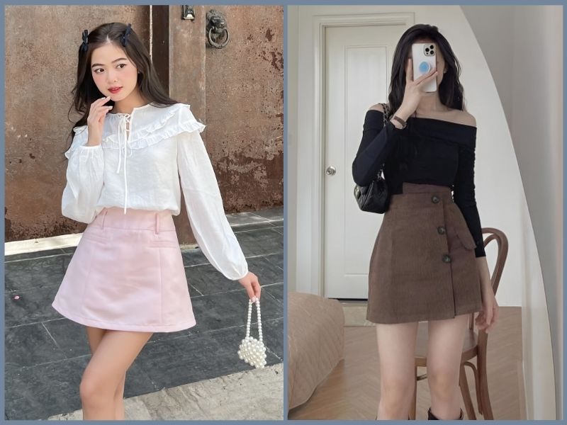 phối đồ với chân váy chữ a ngắn