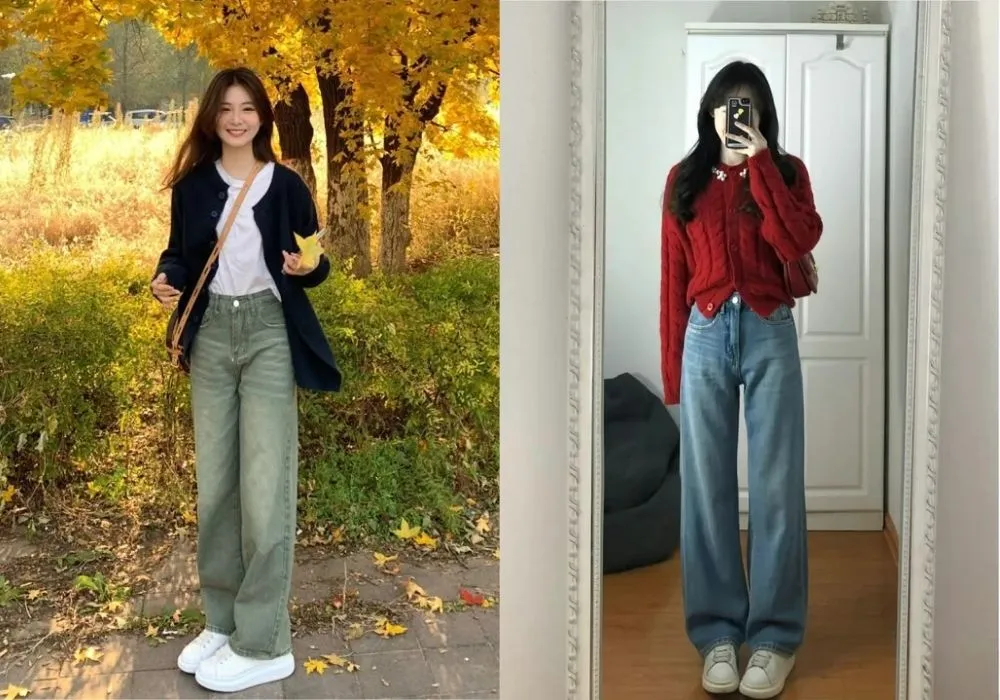 Phối đồ với áo cardigan nữ và quần jean ống đứng Phối đồ với áo cardigan nữ và quần jean ống đứng