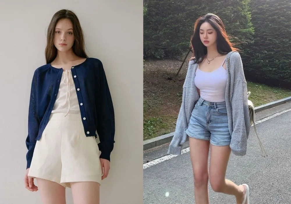 Cách mix áo cardigan với quần short trẻ trung Cách mix áo cardigan với quần short trẻ trung