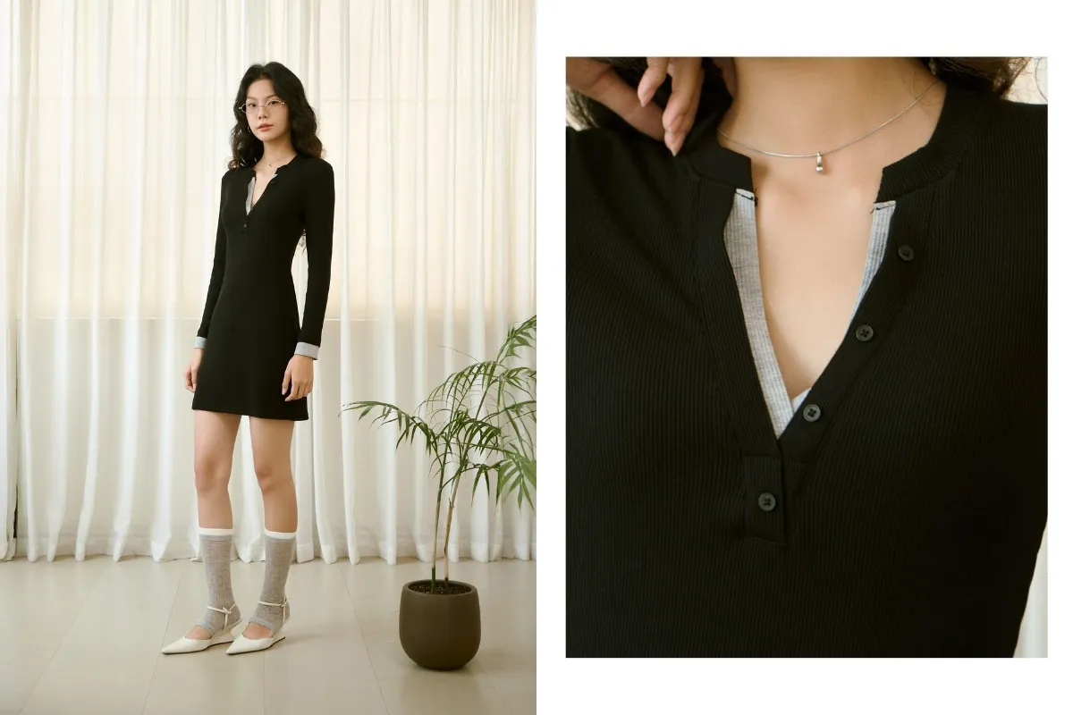 Mặc đầm thun gân tay dài