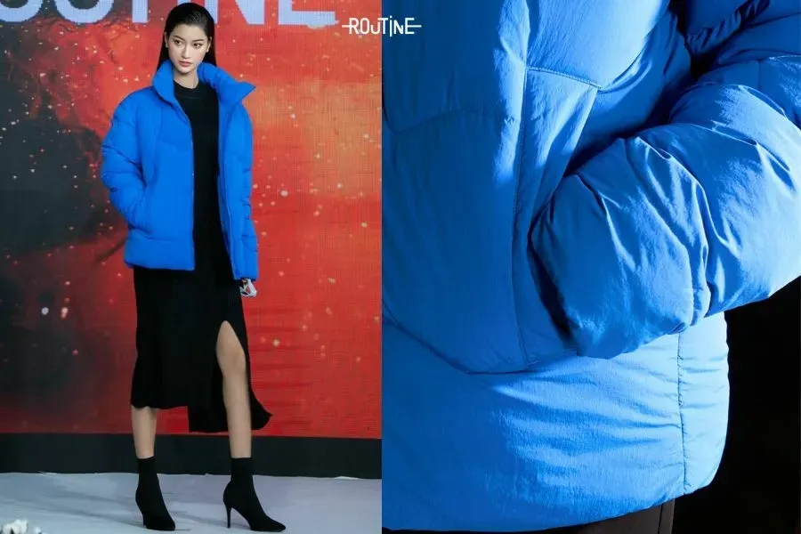 mix áo khoác chần bông với đầm body nữ tính và sành điệu