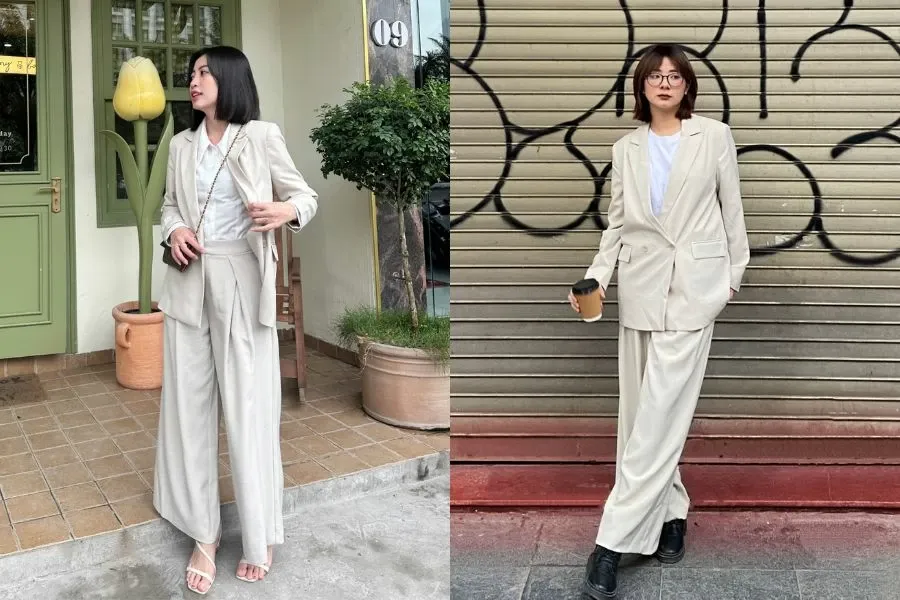 Outfit thanh lịch cùng quần wide leg dành cho cô nàng công sở.