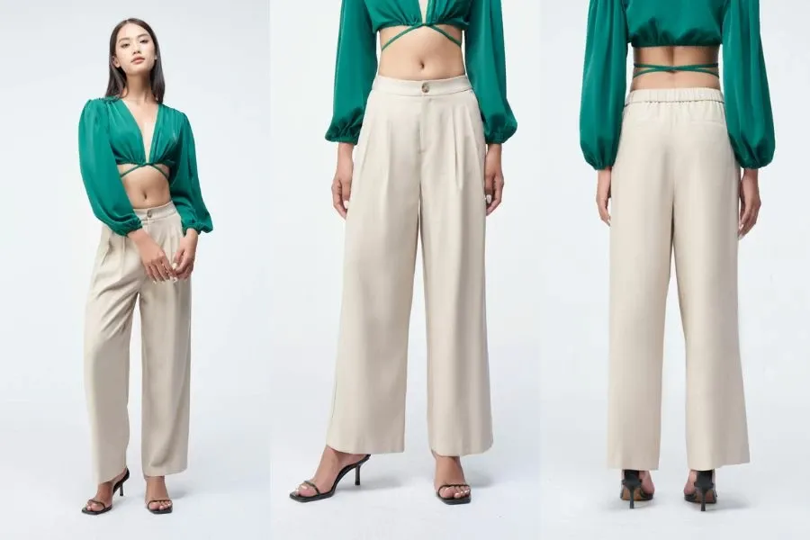 Quần form wide leg phối với áo cut-out sẽ cho bạn outfit thể hiện sự quyến rũ và cuốn hút riêng