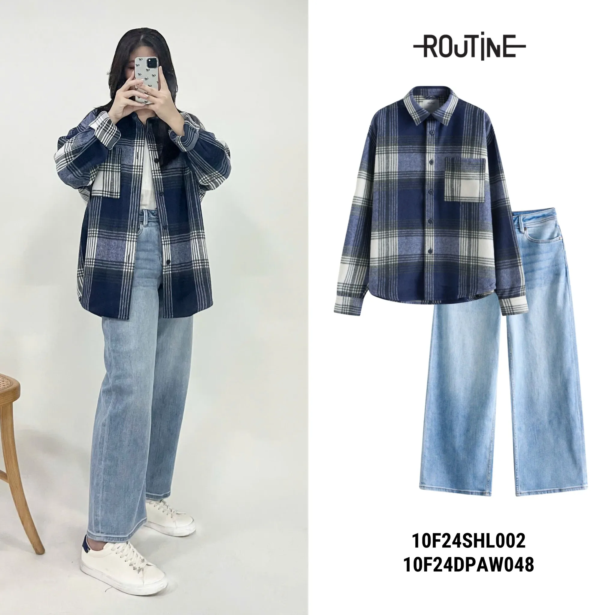 Quần ống rộng màu sáng giúp tạo cảm giác thân hình đầy đặn.