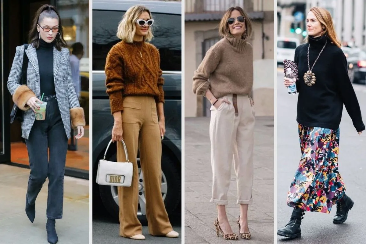 phối đồ công sở mùa thu với áo len cổ cao