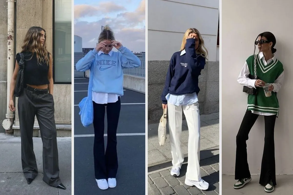 phối đồ đi học nữ với quần ống loe