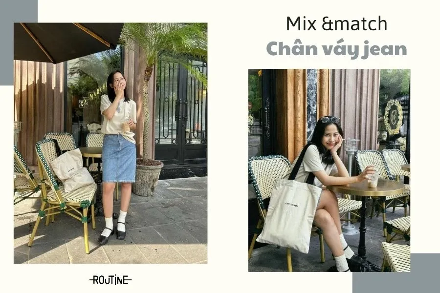 Phối đồ du lịch mùa thu với chân váy jean